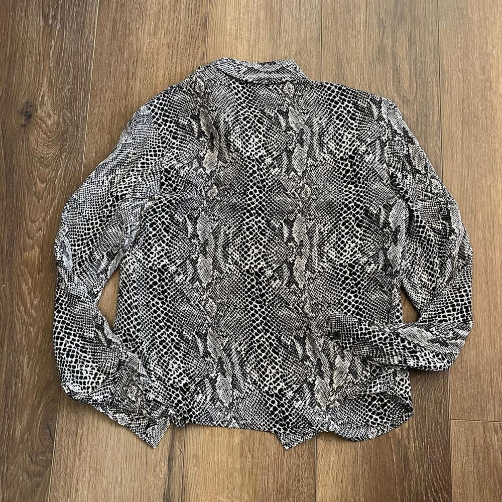 Vintage Python Print Button Up White And Black Si… - image 7